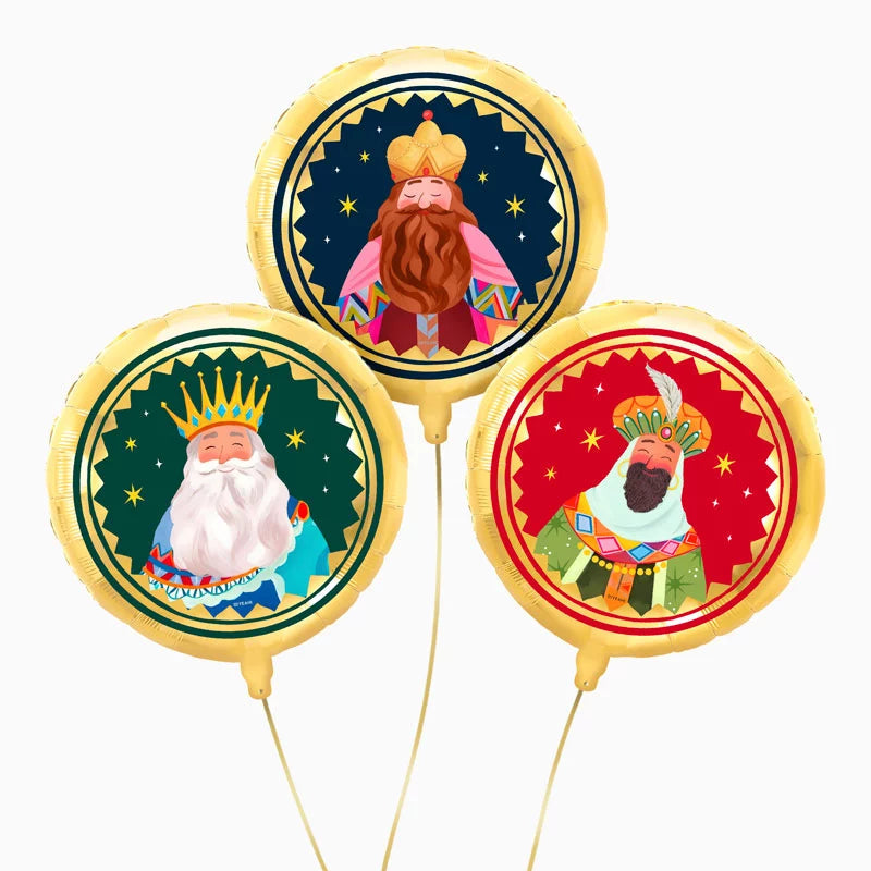 Set globo foil redondo reyes magos ø43 cm 17" apto helio 3 uds