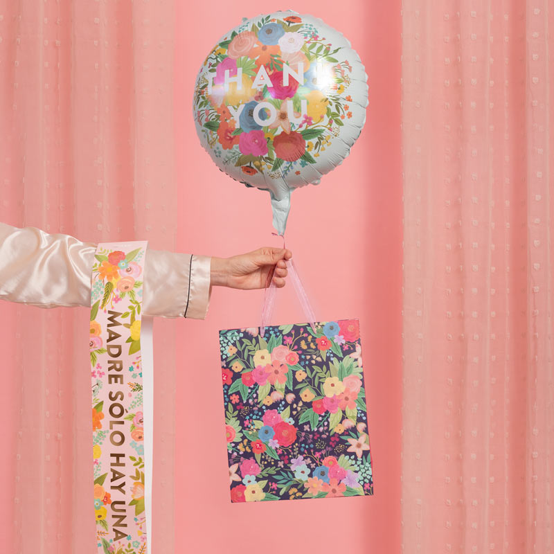 Globo foil redondo "thank you" floral azul ø43 cm 17" apto helio 1 ud - vista 3