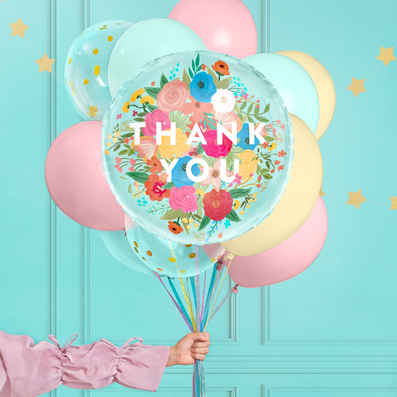 Globo foil redondo "thank you" floral azul ø43 cm 17" apto helio 1 ud - vista 6