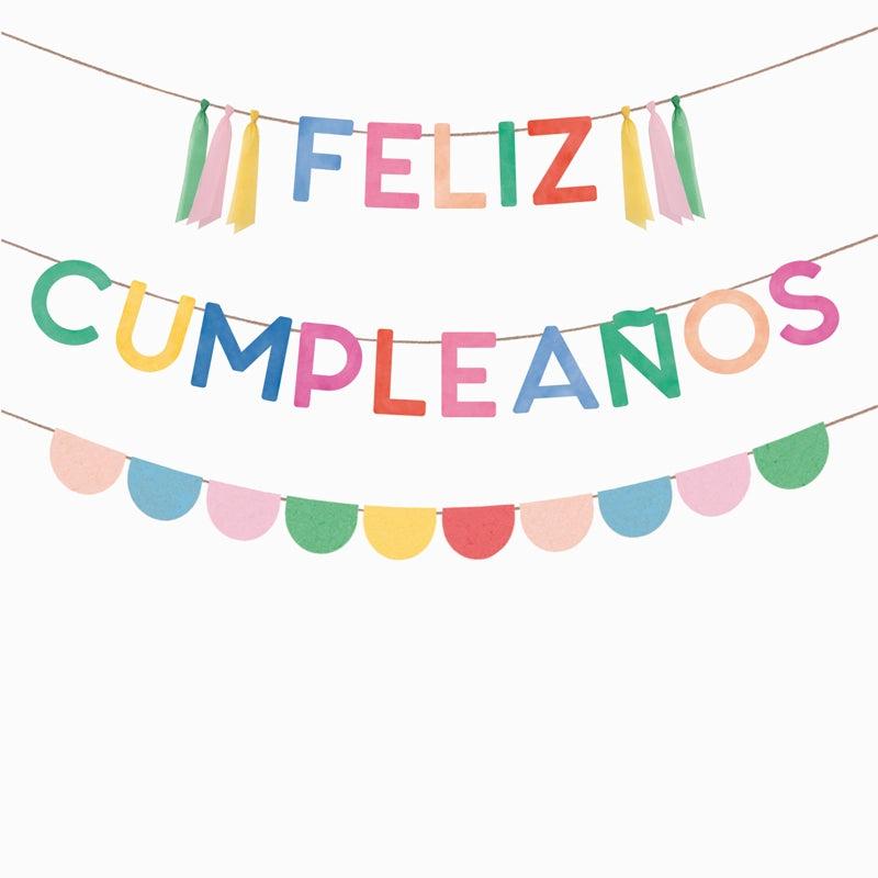 Guirnalda "feliz cumpleaños" cartón con banderines multicolor 39 piezas