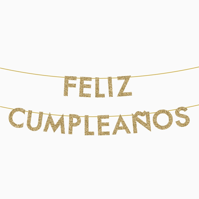 Guirnalda "feliz cumpleaños" cartón glitter oro 16 piezas FSC mix 70%