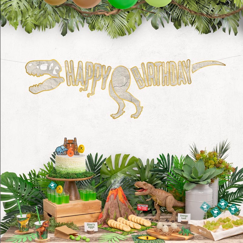 Guirnalda esqueleto dinosaurio "happy birthday" 2m cartón 1 ud FSC mix 70% - vista 2