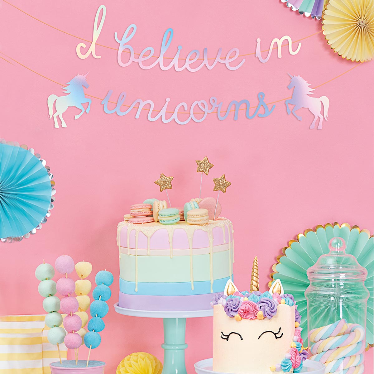 Guirnalda 'i believe in unicorns' iridiscente 3m cartón 1 u - vista 3
