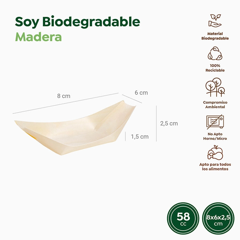 Barquilla rectangular 8x6x1,5cm madera 50 uds FSC 100% - vista 4