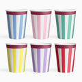Vaso cartón cumpleaños rayas colores surtidos 270cc (9oz) 6 uds FSC