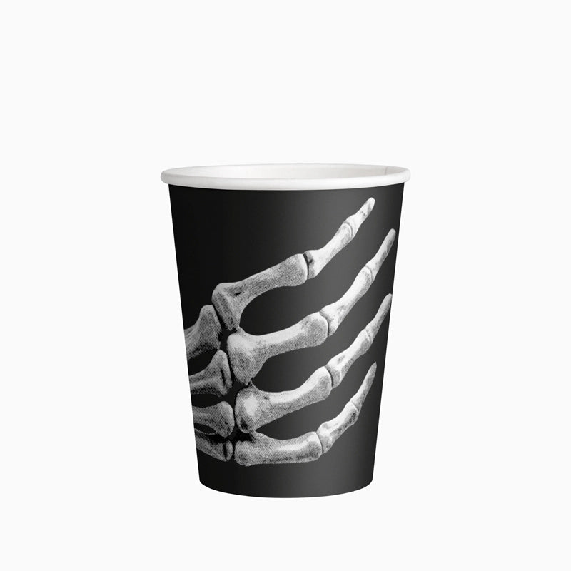 Vaso cartón negro esqueleto mano 270cc (9oz) 10 uds FSC mix 70%