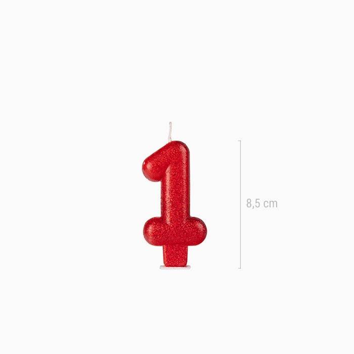 Vela no1 glitter rojo