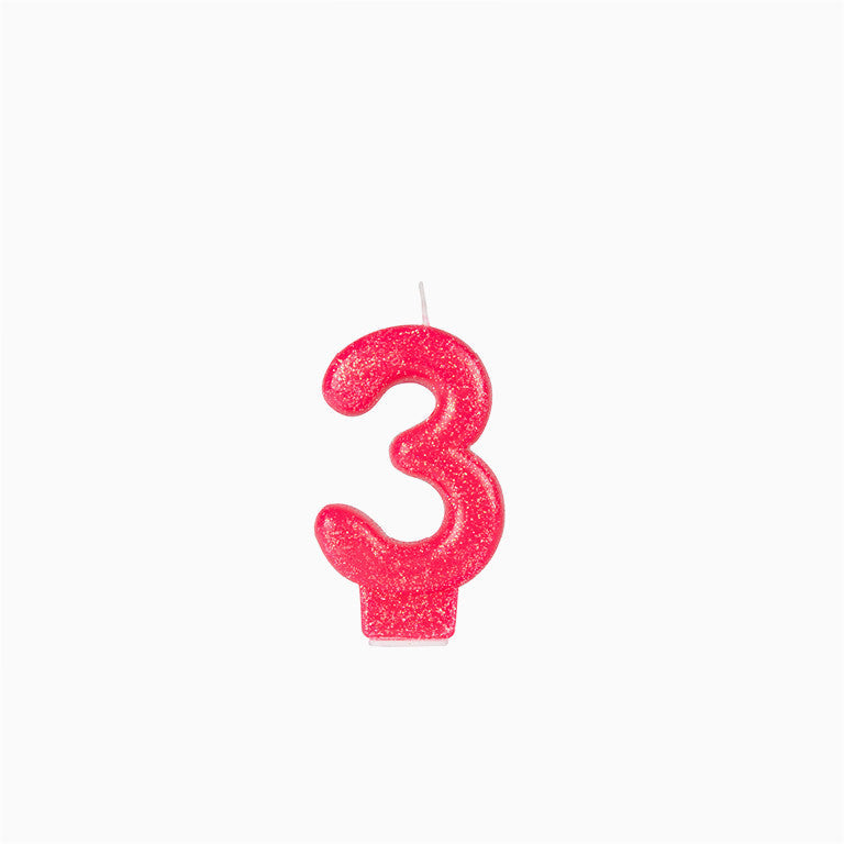 Vela no3 glitter fucsia