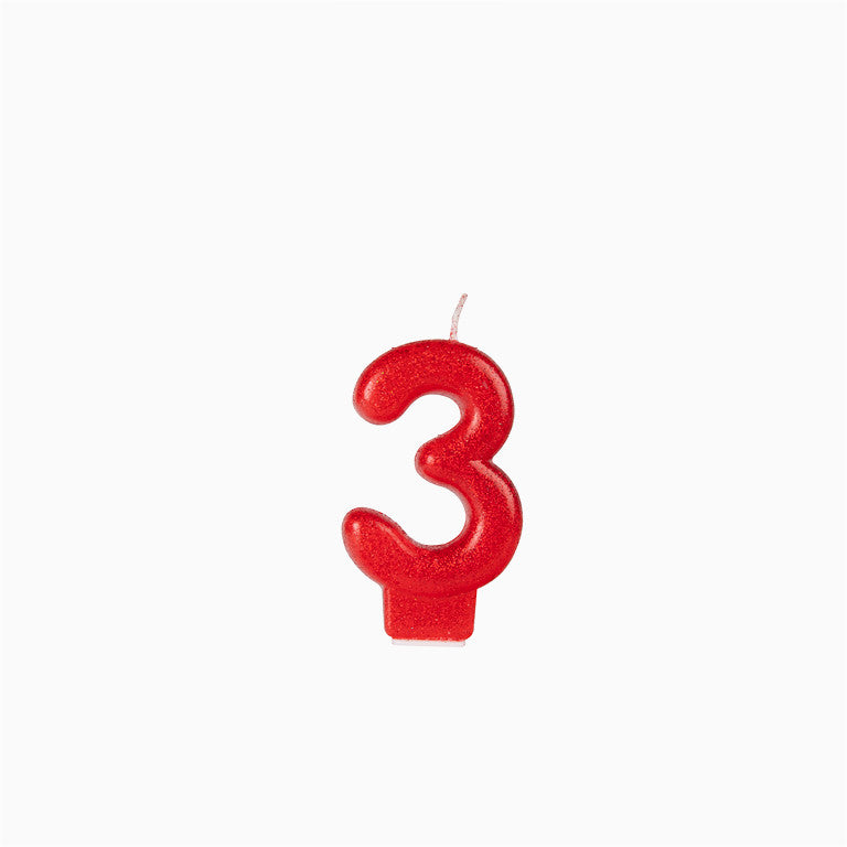 Vela no3 glitter rojo