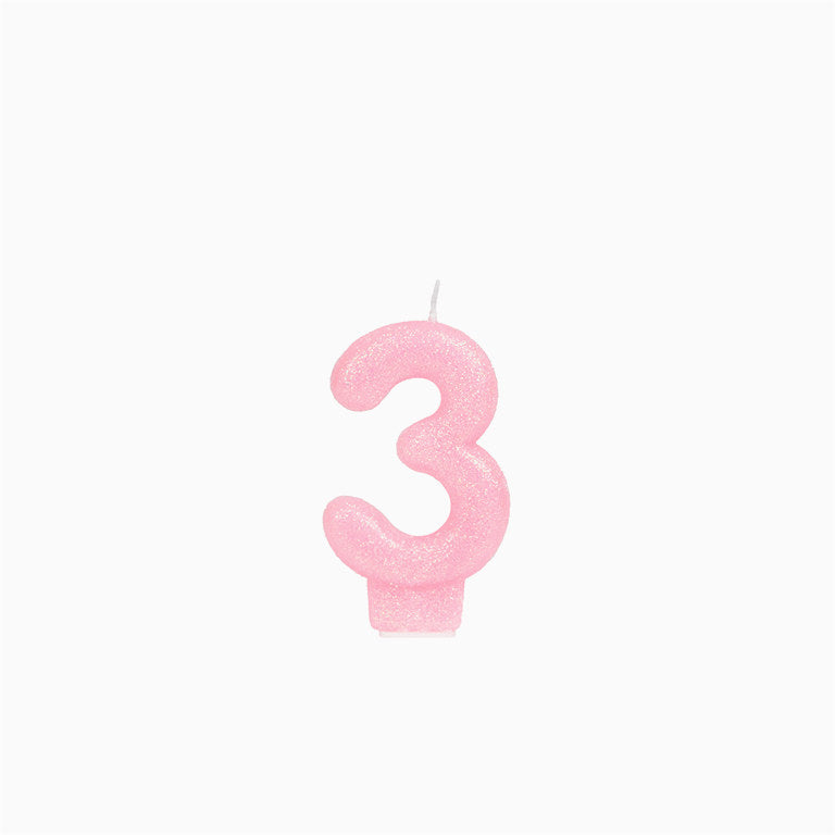 Vela no3 glitter rosa