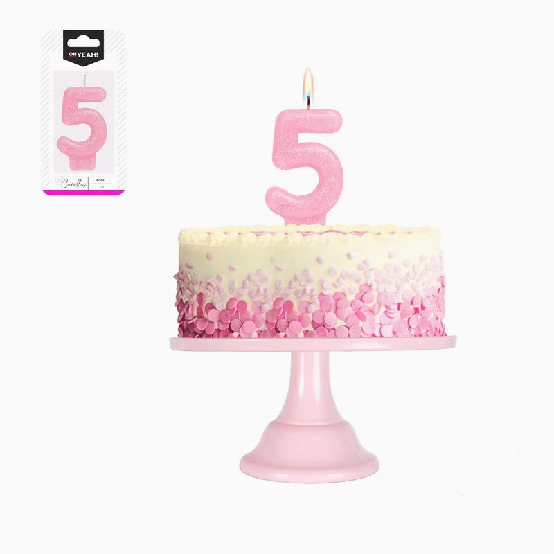 Vela no5 glitter rosa - vista 2