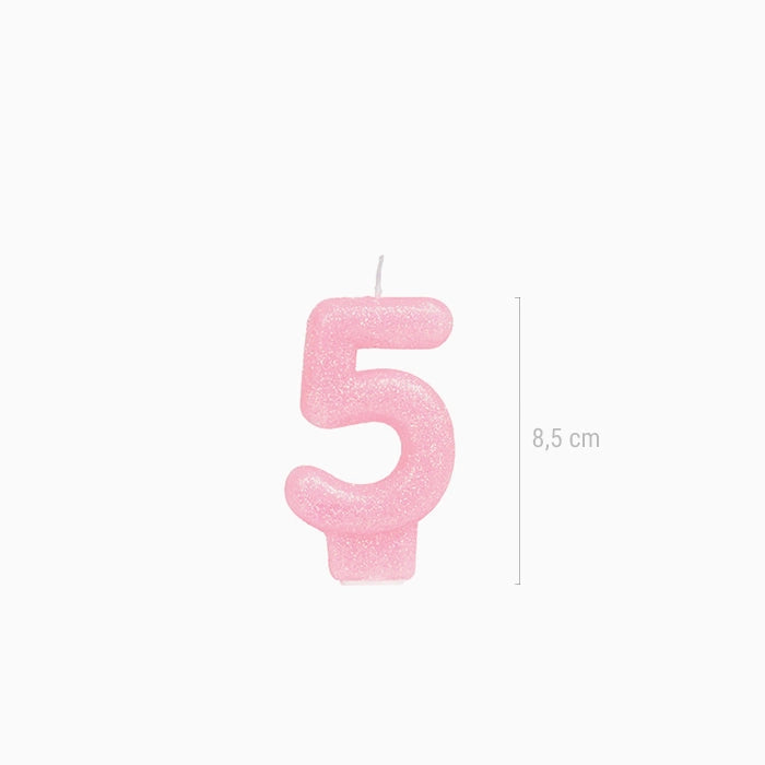 Vela no5 glitter rosa - vista 3