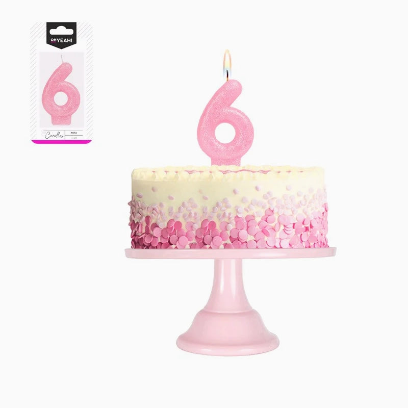 Vela no6 glitter rosa - vista 2