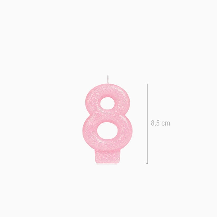 Vela no8 glitter rosa - vista 3