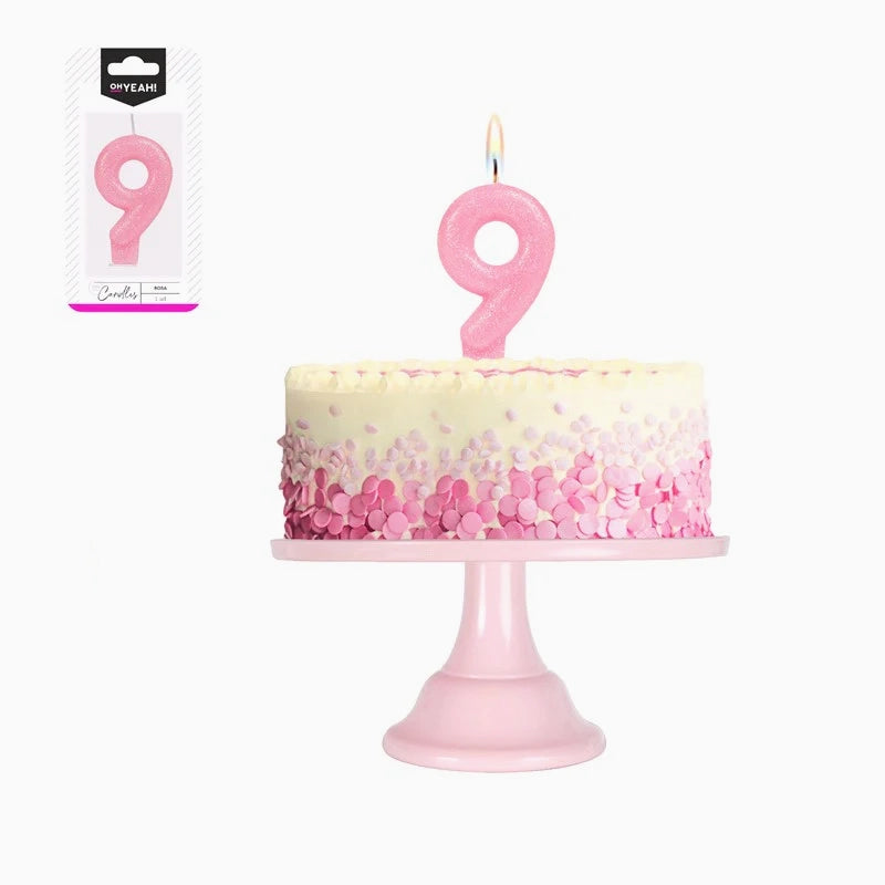 Vela no9 glitter rosa