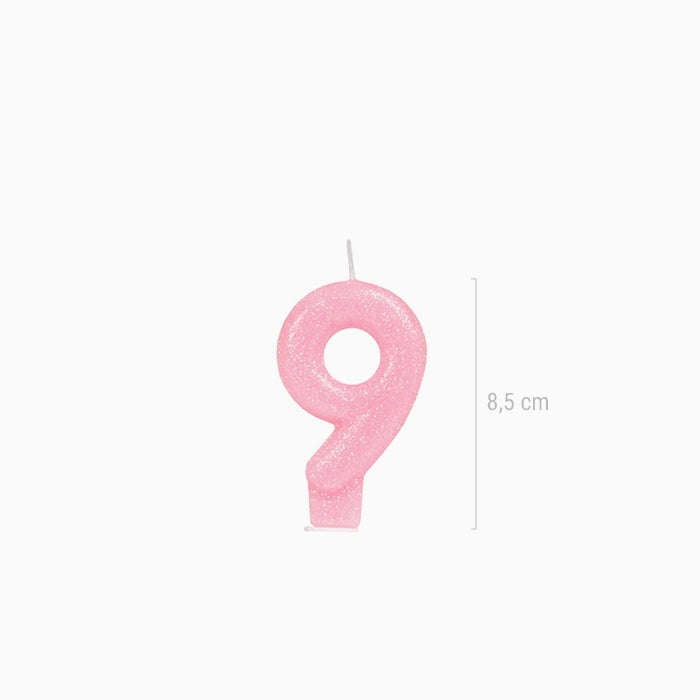 Vela no9 glitter rosa - vista 2
